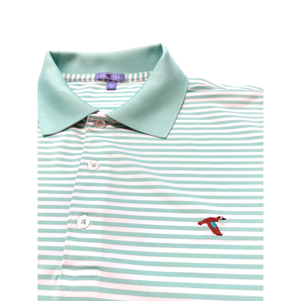 GenTeal Mens Performance Polo Shirt Mint Green White Striped Short Sleeve Size M